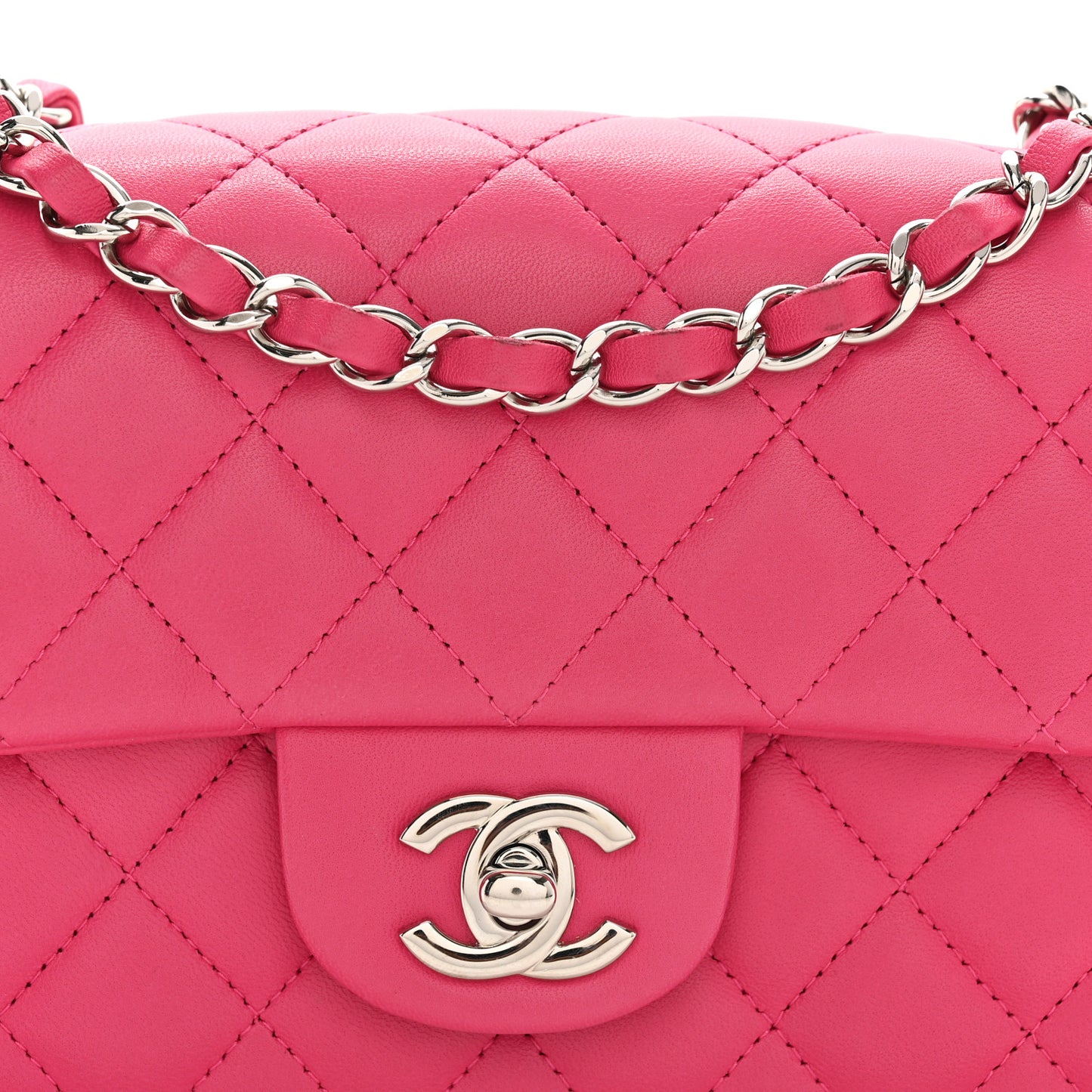 Lambskin Quilted Mini Rectangular Flap Fuchsia