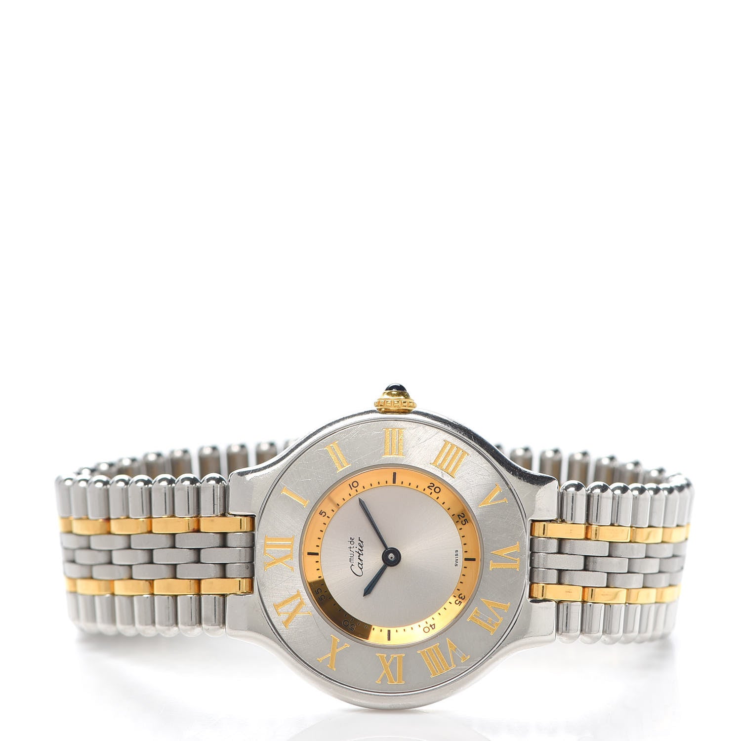 Cartier Stainless Steel 18K Yellow Gold 31mm Must De 21 Bullet Link Quartz Watch 2 of 5
