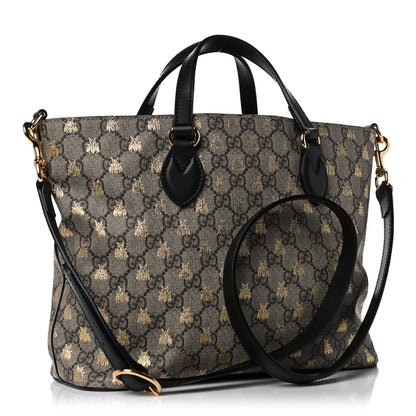 Gucci Soft GG Supreme Monogram Bees Small Crossbody Tote Beige Oro Black 3 of 17