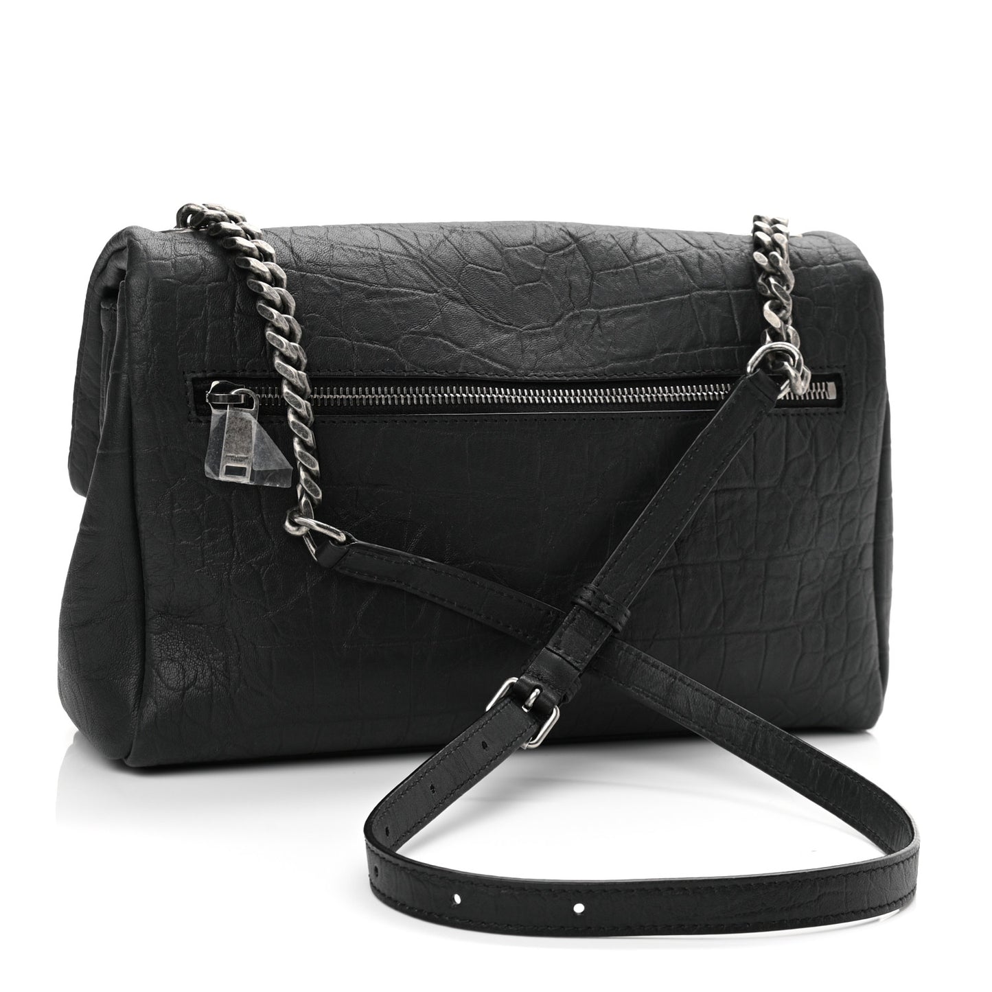 Calfskin Crocodile Embossed Medium West Hollywood Monogram Fold-Over Grey