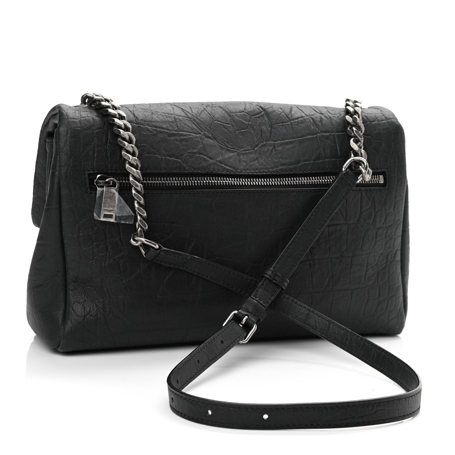 Saint Laurent Calfskin Crocodile Embossed Medium West Hollywood Monogram Fold-Over Grey 3 of 10