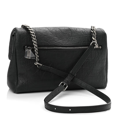Saint Laurent Calfskin Crocodile Embossed Medium West Hollywood Monogram Fold-Over Grey 3 of 10