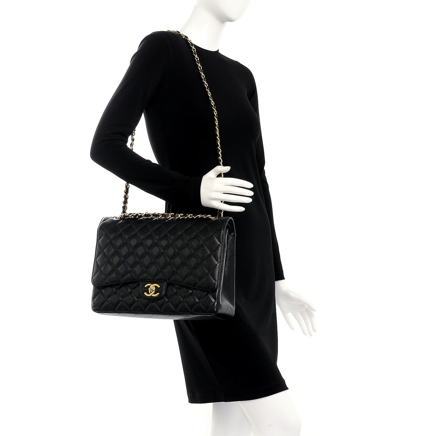 Caviar Quilted Maxi Double Flap Black