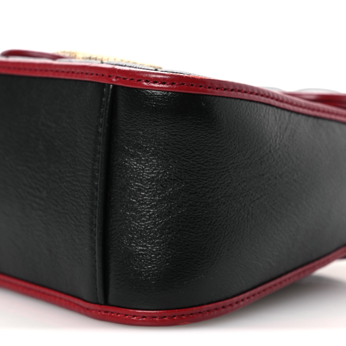 Vintage Effect Calfskin Matelasse Diagonal Mini Torchon GG Marmont Top Handle Shoulder Bag Black Romantic Cherry