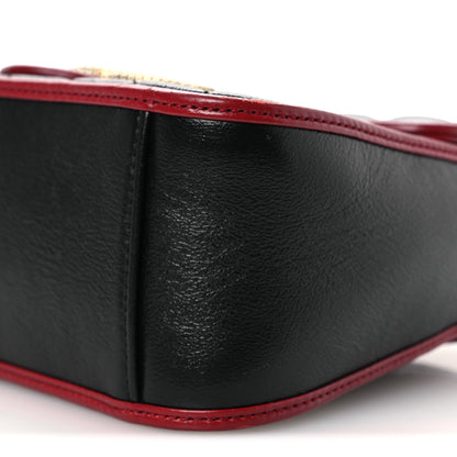 Gucci Vintage Effect Calfskin Matelasse Diagonal Mini Torchon GG Marmont Top Handle Shoulder Bag Black Romantic Cherry 10 of 14