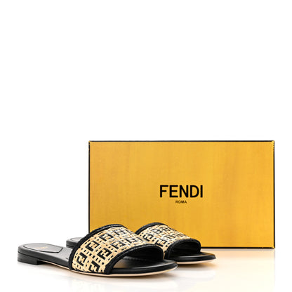 Fendi Raffia FF Flat Slide Sandals 39.5 Natural Black 8 of 8