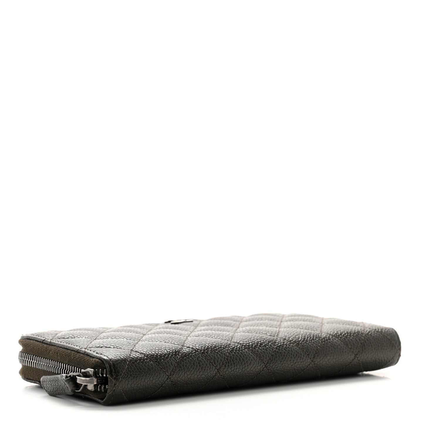 Metallic Caviar Quilted Large Gusset Zip Around Wallet Dark Charcoal