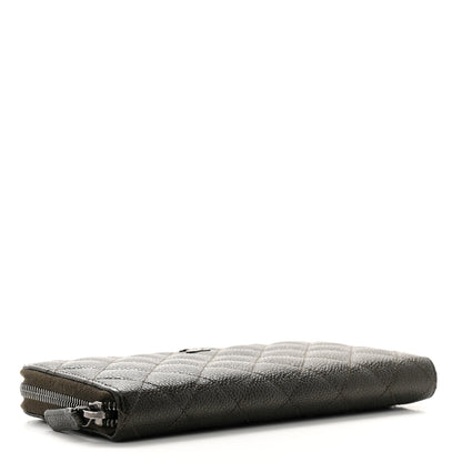 Chanel Metallic Caviar Quilted Large Gusset Zip Around Wallet Dark Charcoal 4 of 12