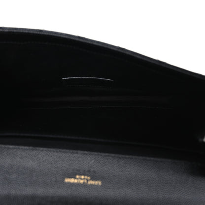 Saint Laurent Grain De Poudre Textured Mixed Matelasse Triquilt Monogram Clutch Black 5 of 10