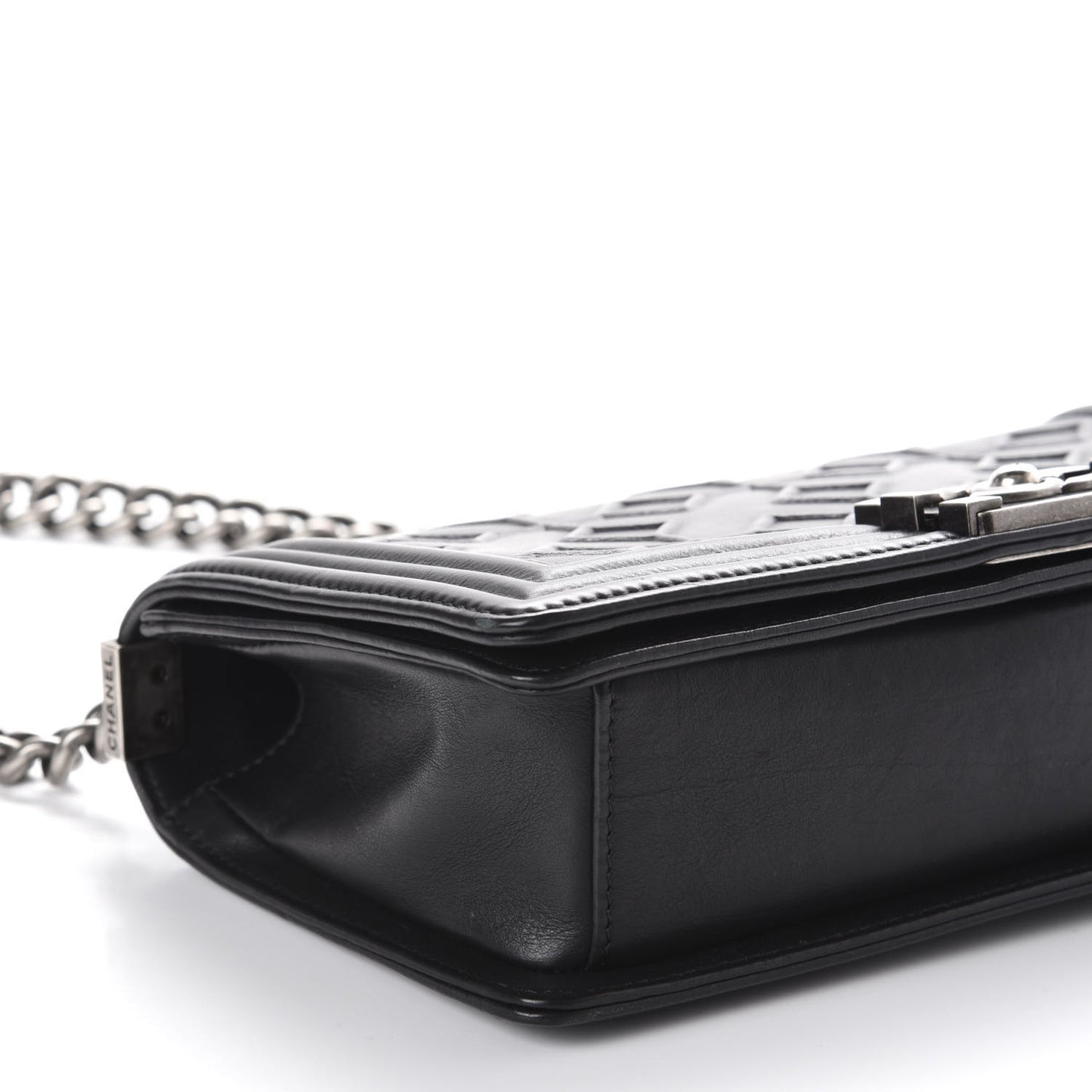 Calfskin Crystal Embossed Medium Boy Flap Black