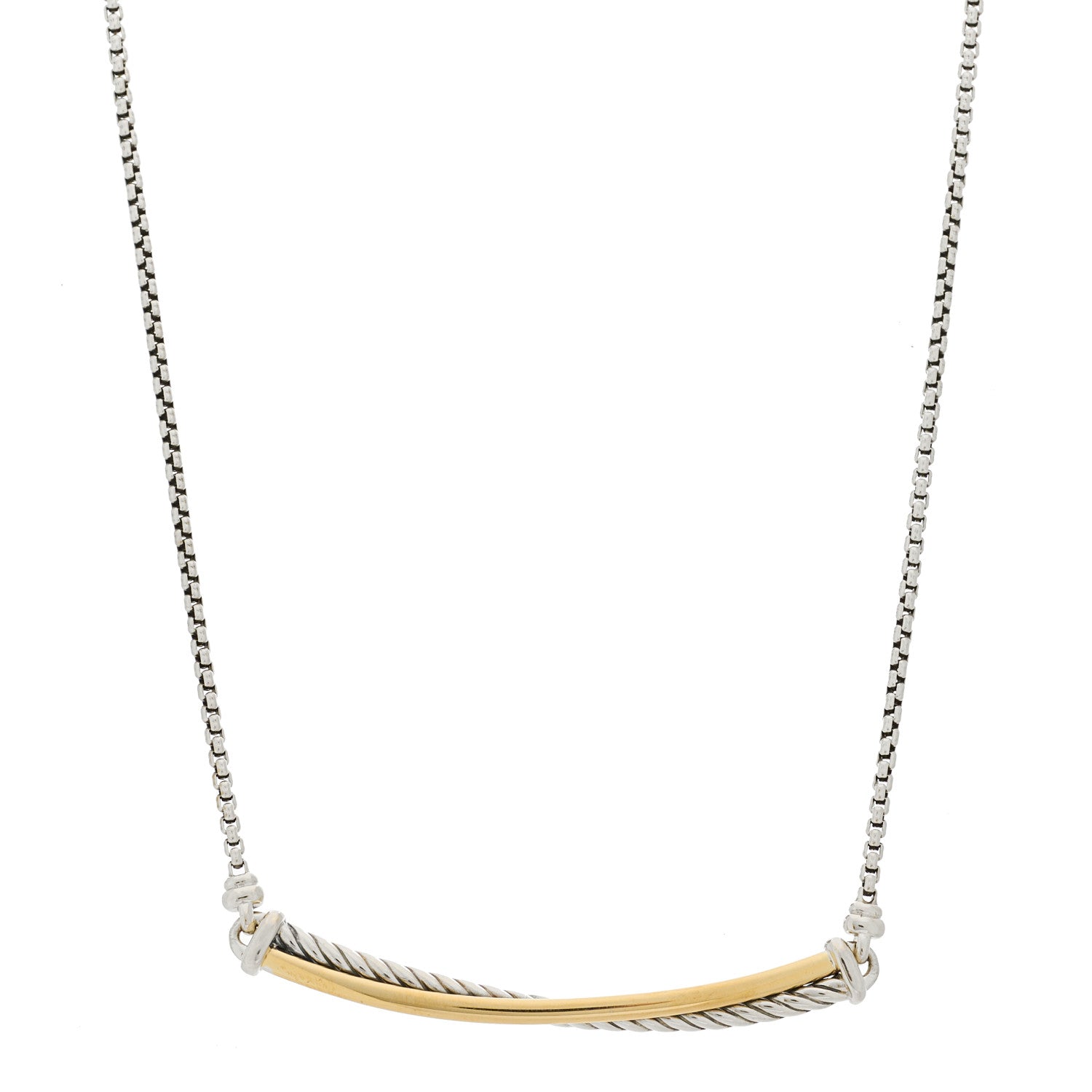 David Yurman Sterling Silver 18K Yellow Gold Crossover Bar Pendant Necklace 1 of 5