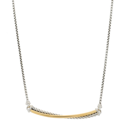 David Yurman Sterling Silver 18K Yellow Gold Crossover Bar Pendant Necklace 1 of 5