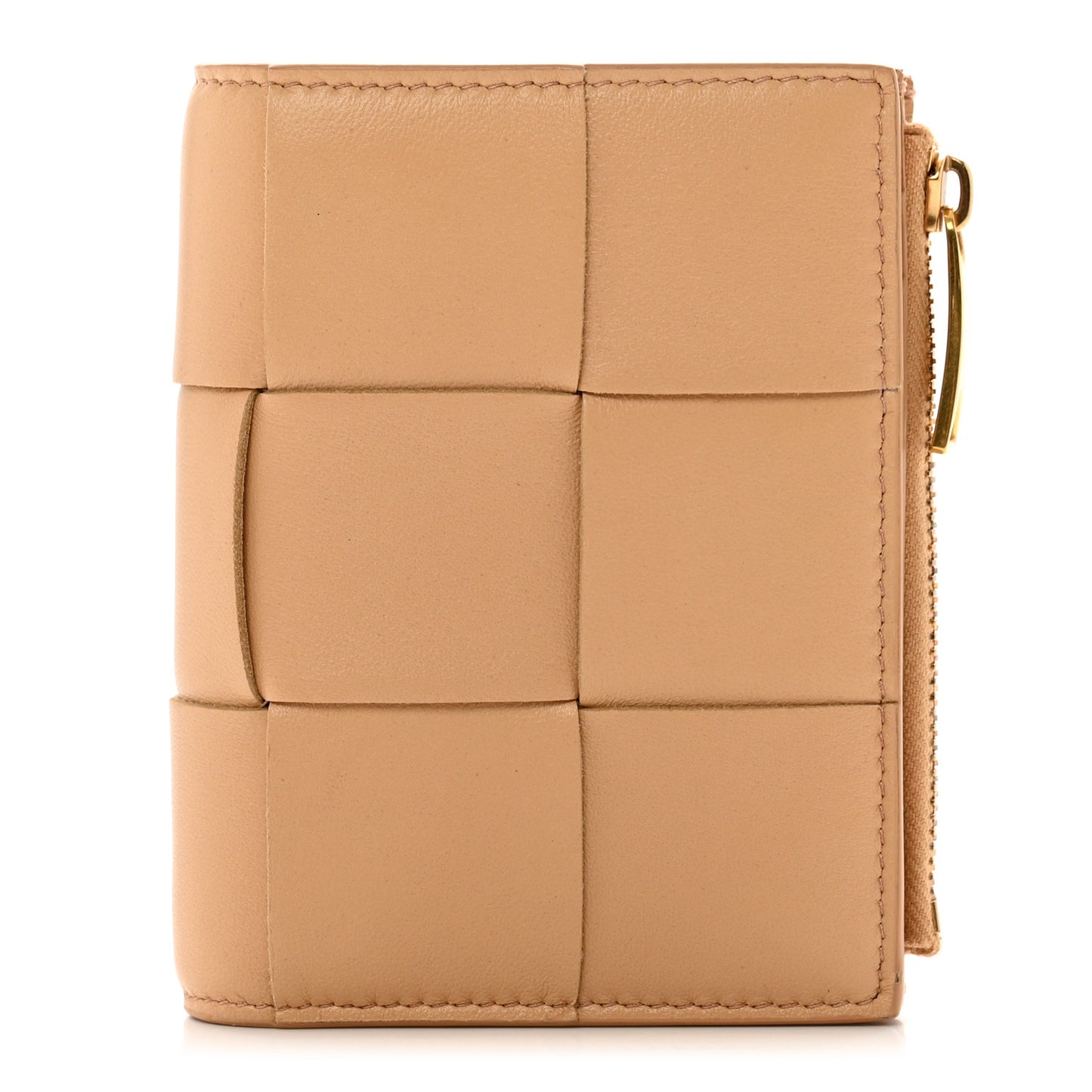 Nappa Intrecciato Bifold Zip Wallet Almond