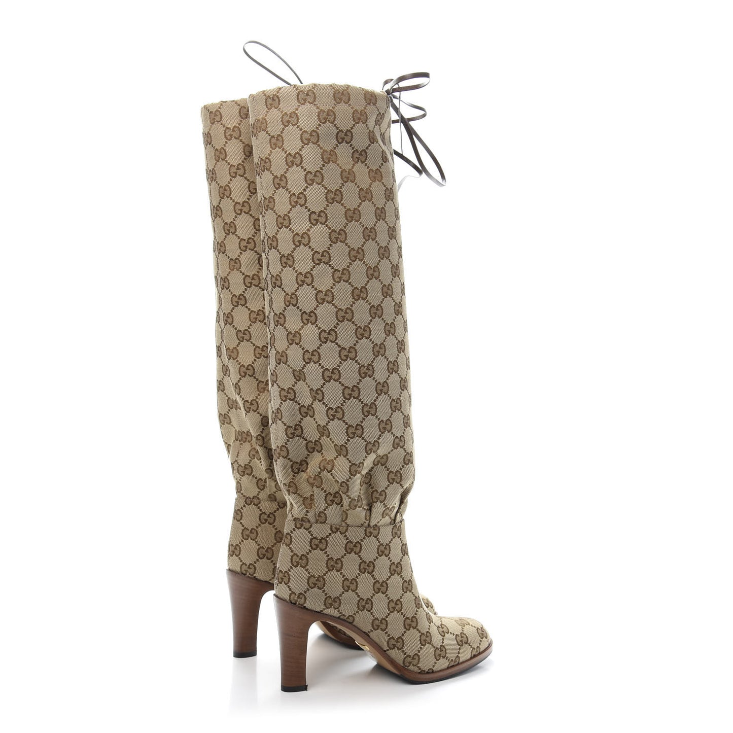 Monogram Malaga Kid Lisa Mid Heel Boots 35 Beige Ebony