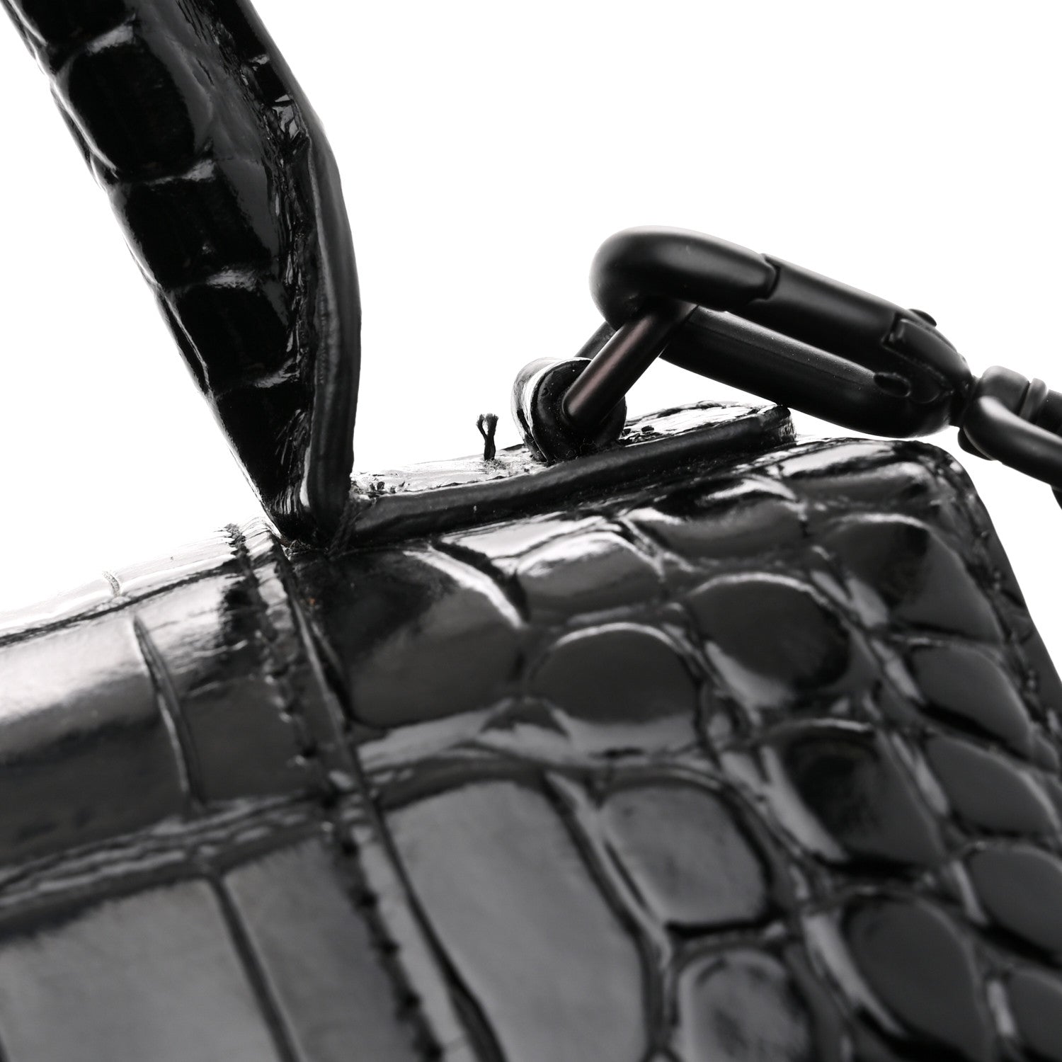 Balenciaga Shiny Calfskin Monochrome Crocodile Embossed Small Hourglass Top Handle Bag Black 11 of 11