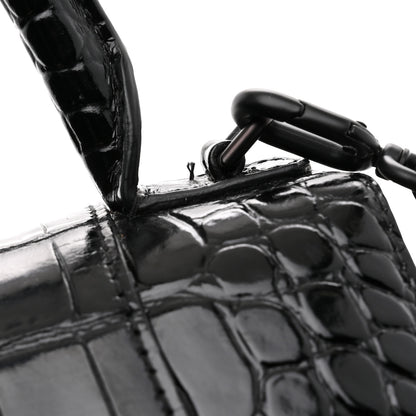 Balenciaga Shiny Calfskin Monochrome Crocodile Embossed Small Hourglass Top Handle Bag Black 11 of 11