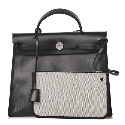 Hermes Toile H Berline Vache Hunter Herbag Zip PM 31 Black Ecru 1 of 12