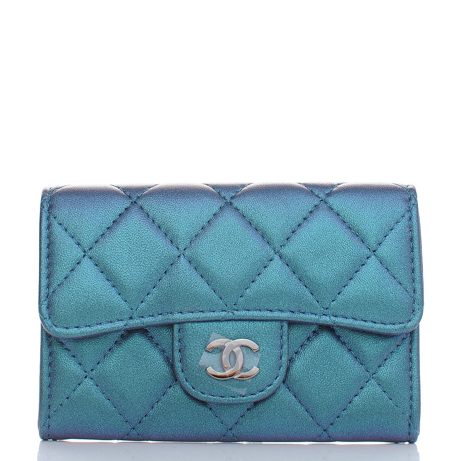 Chanel Metallic Lambskin Quilted Flap Card Holder Turquoise 1 of 9