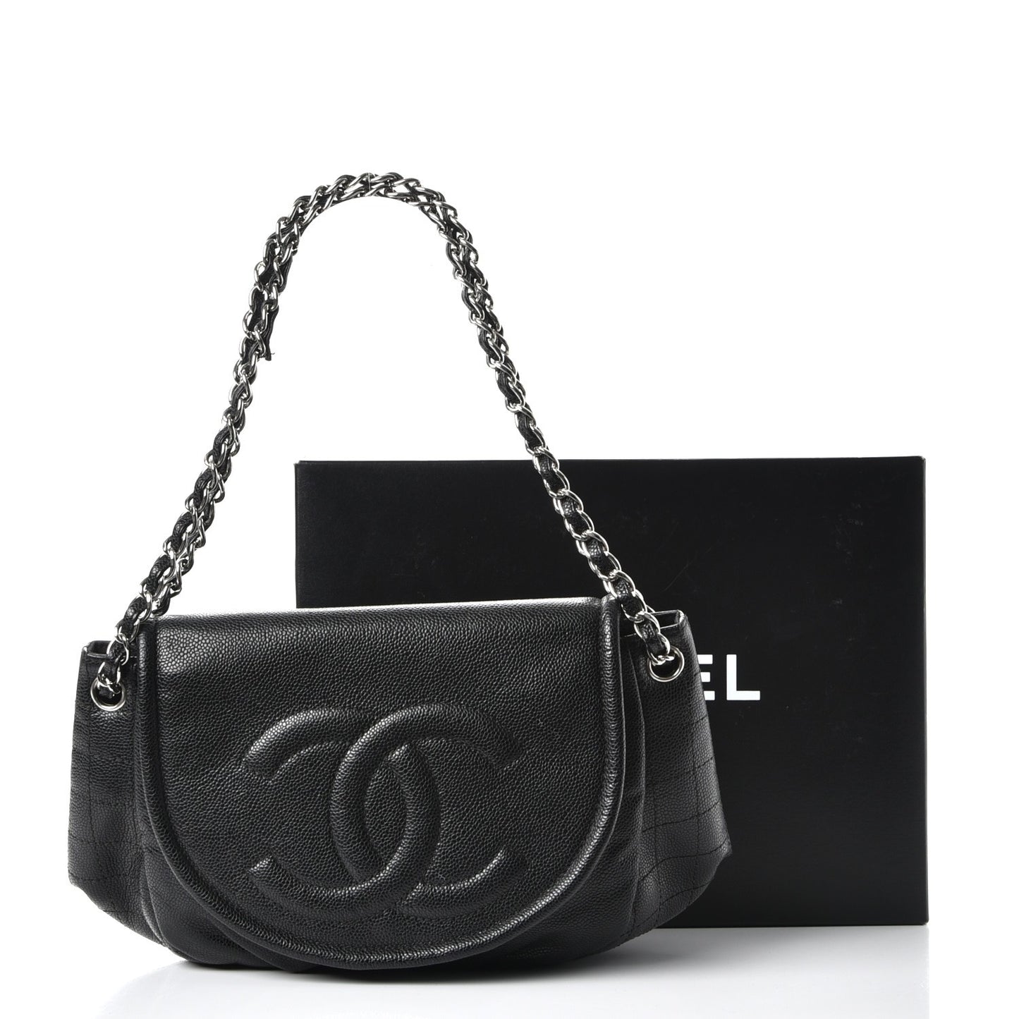 Caviar Half Moon Large Flap Black