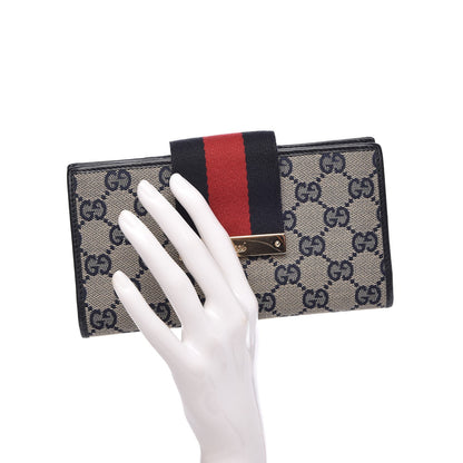 Gucci Monogram Calfskin Ladies Web Long Wallet Beige Blue 2 of 10