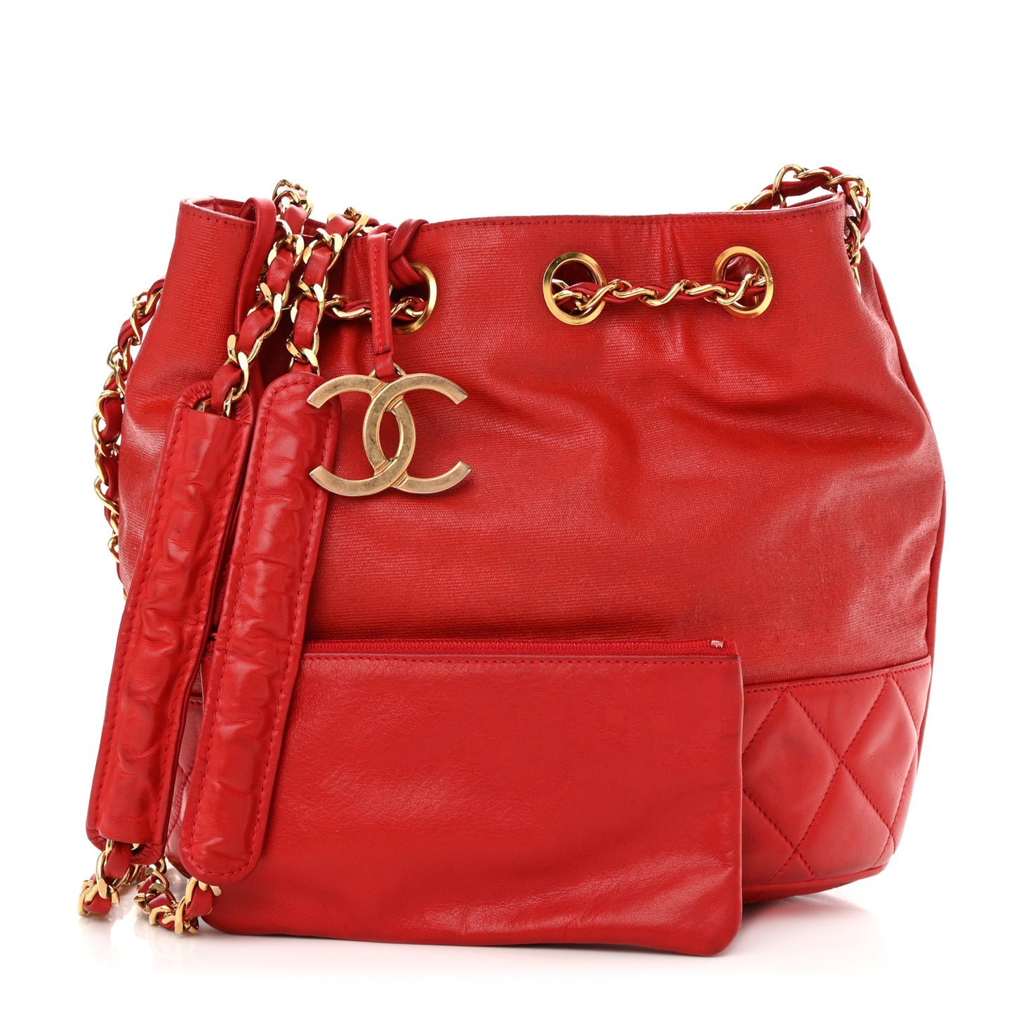 Lambskin CC Drawstring Shoulder Bag Red