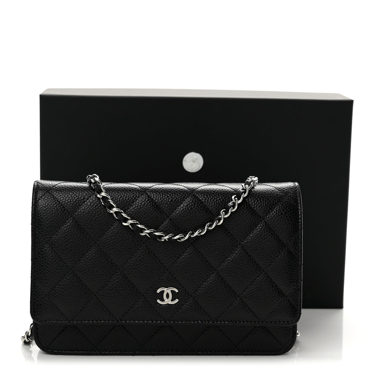 Caviar Quilted Wallet on Chain WOC Black