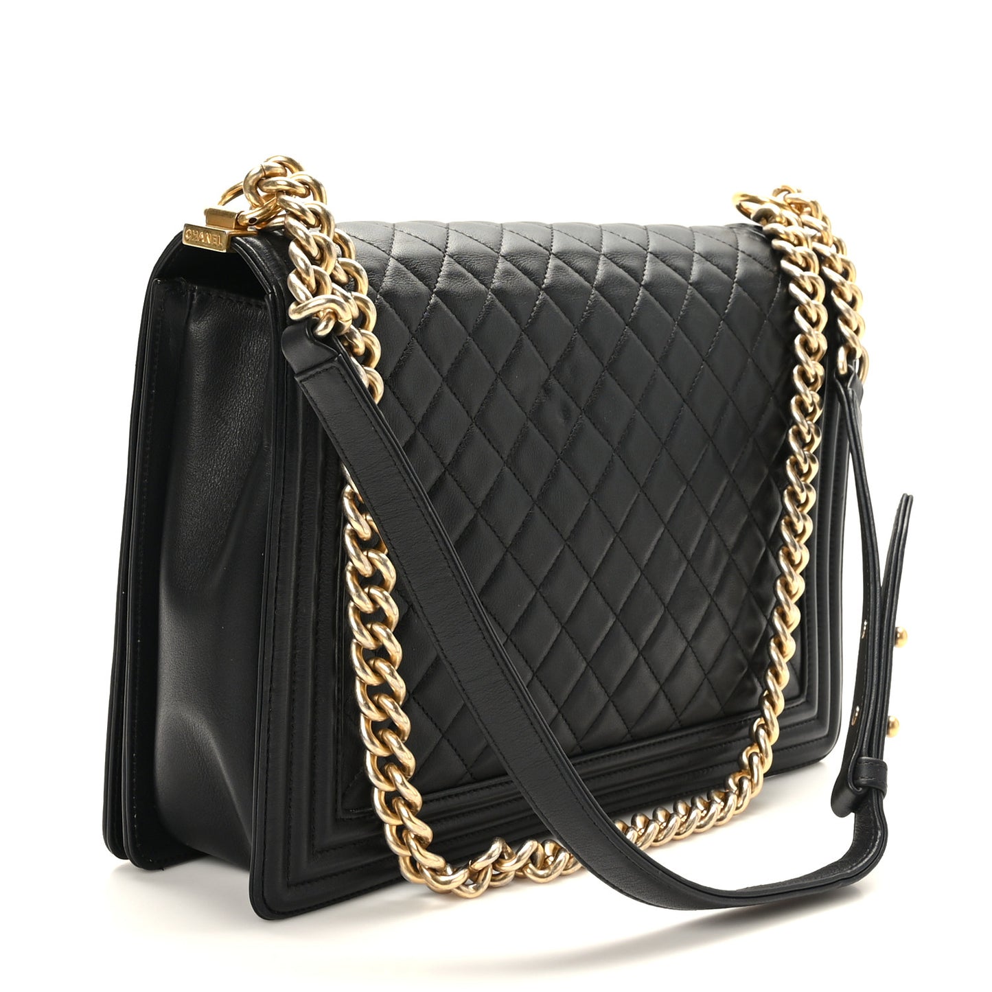 Calfskin Quilted Large Boy Flap Black