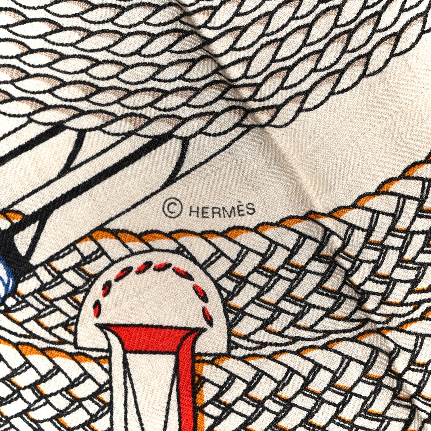 Hermes Cashmere Silk Dressage Tressage Shawl 140 Naturel Bleu Rouge 6 of 6