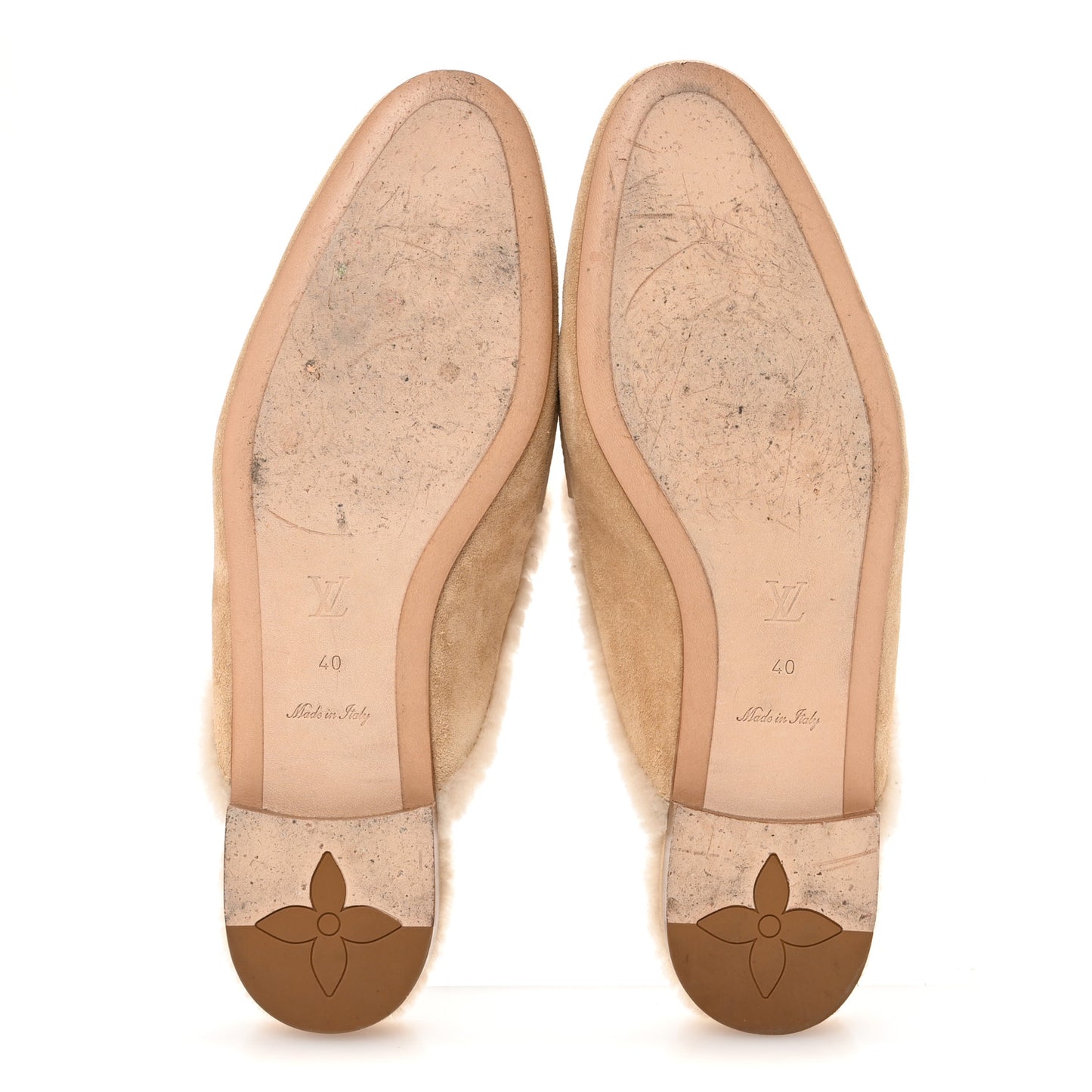 Shearling Suede LV Mare Open Back Loafer 40 Beige