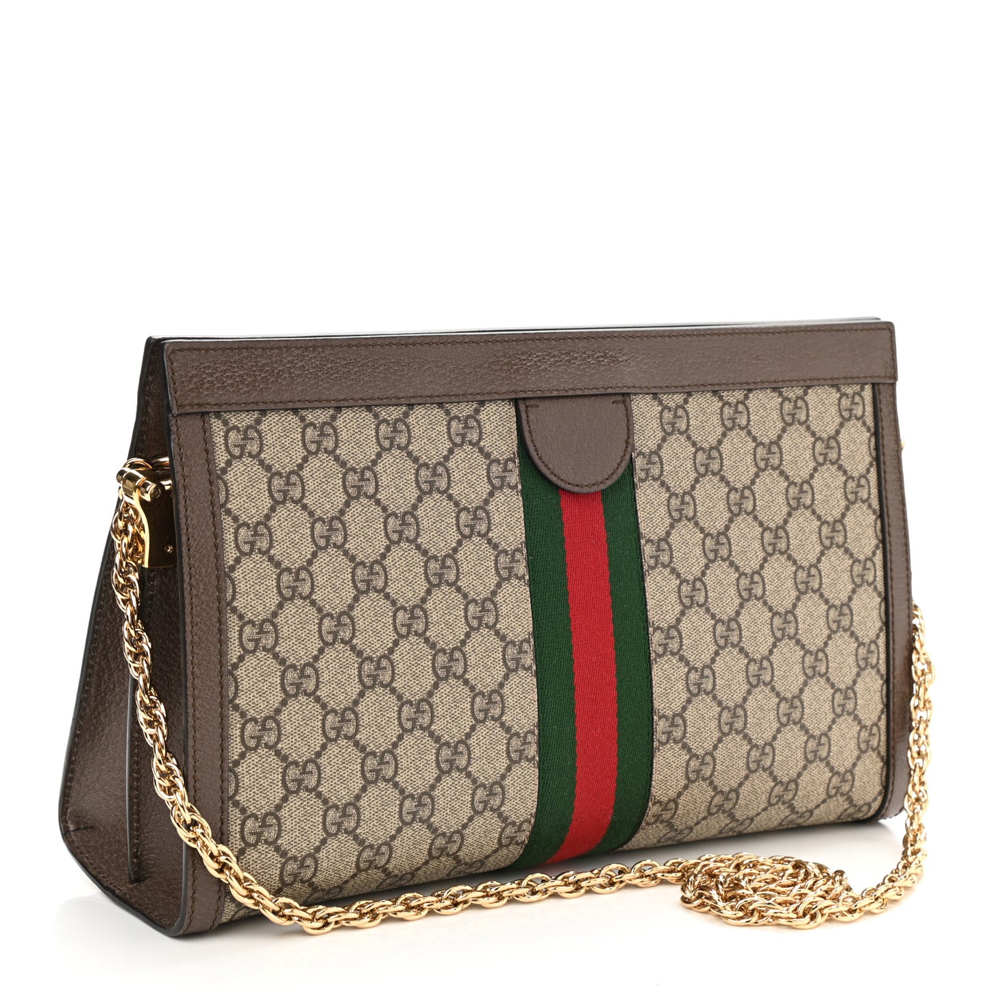 GG Supreme Monogram Web Medium Ophidia Chain Shoulder Bag Brown