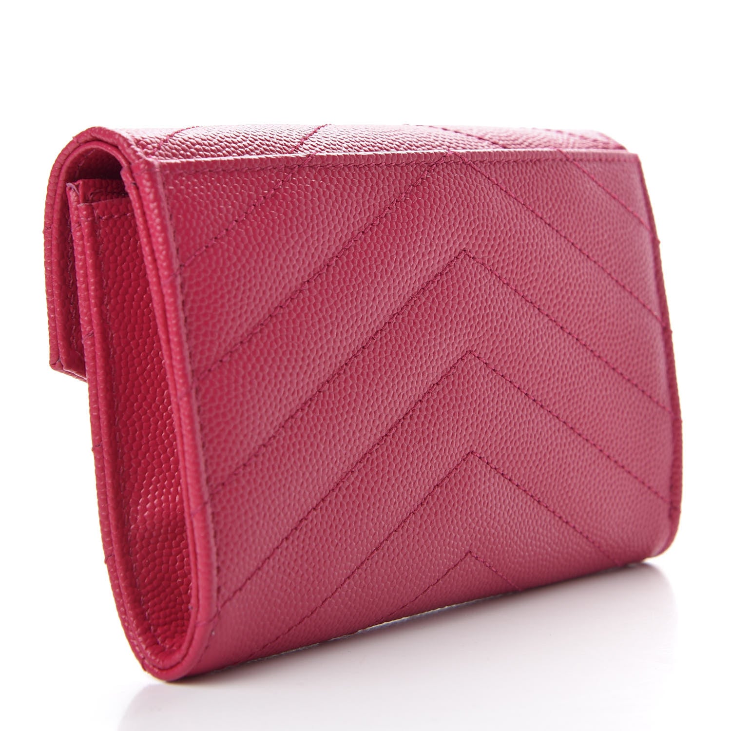 Saint Laurent Grain De Poudre Matelasse Chevron Small Monogram Envelope Wallet Bubblegum 3 of 8