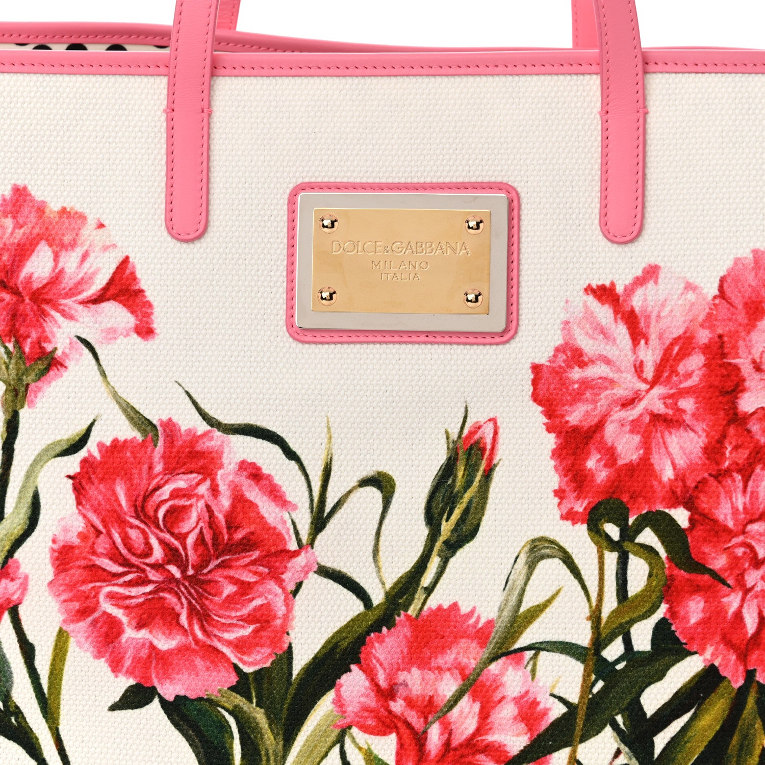 Dolce & Gabbana Canvas Floral Printed Tote White Pink 7 of 12