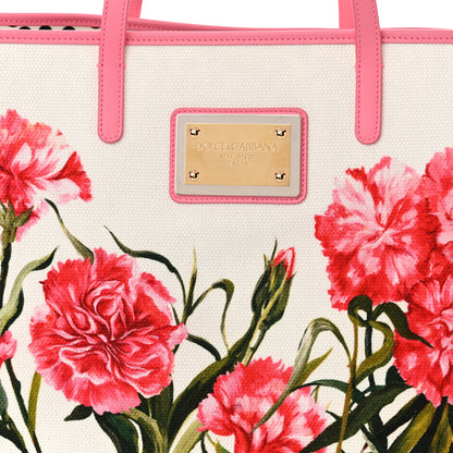 Dolce & Gabbana Canvas Floral Printed Tote White Pink 7 of 12
