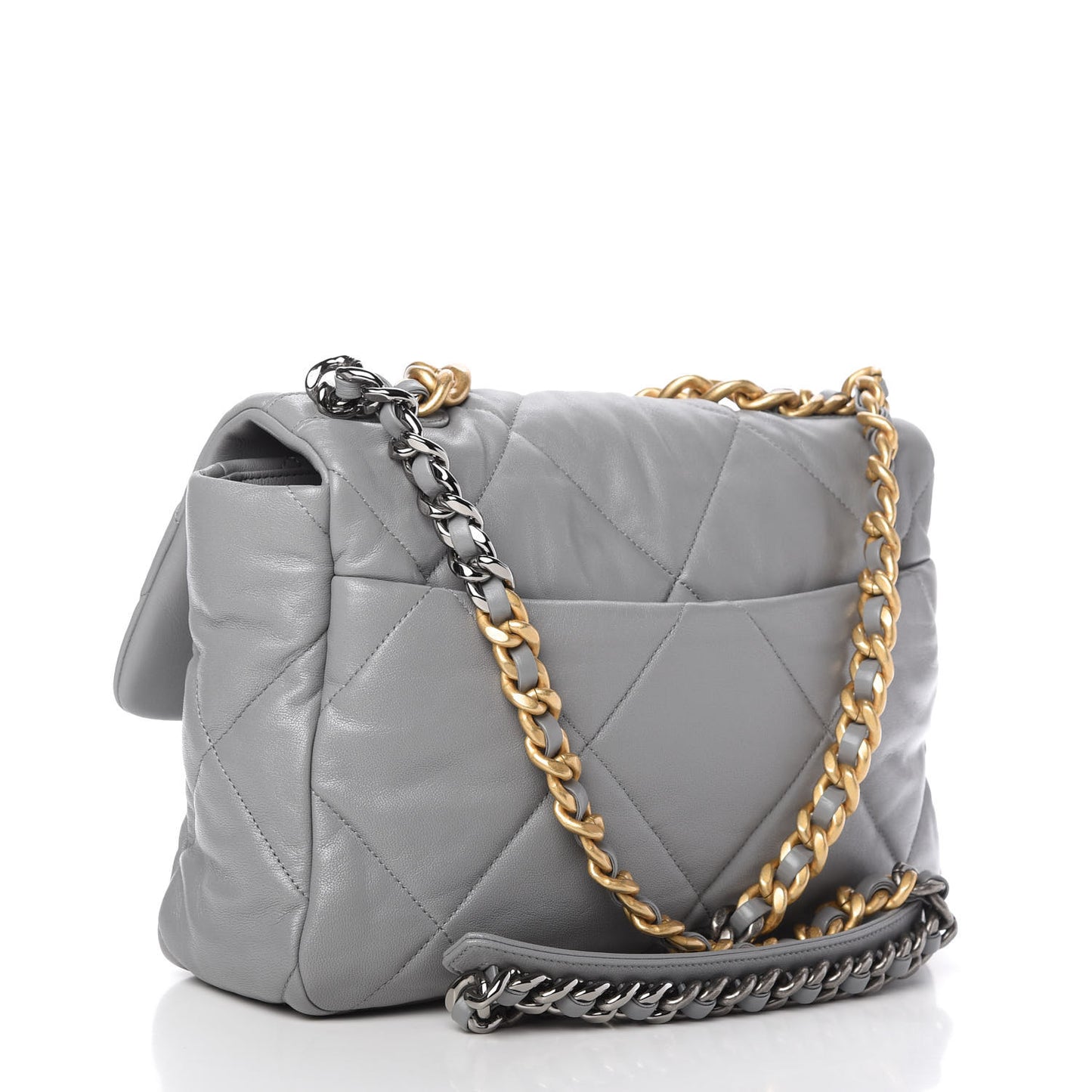 Goatskin Quilted Large Chanel 19 Flap Grey