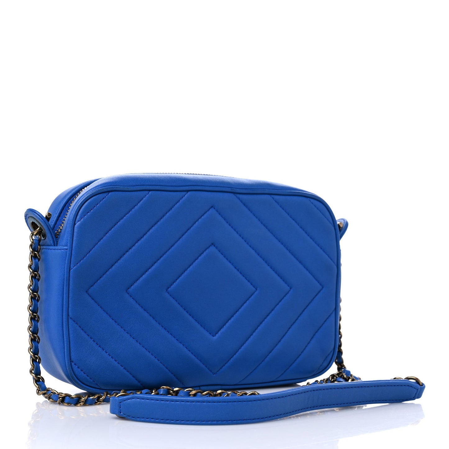 Lambskin Chevron Quilted Pyramid CC Camera Case Blue