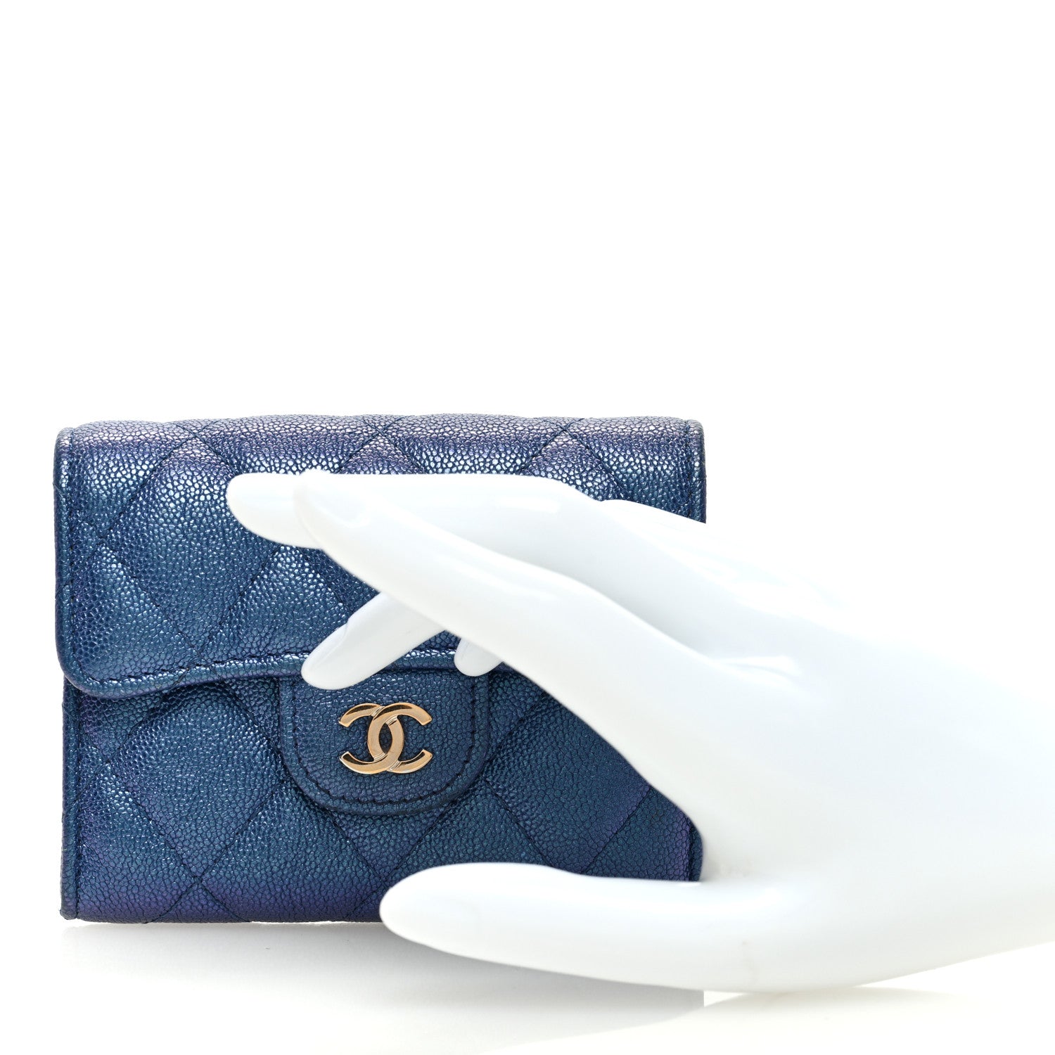 Chanel Iridescent Caviar Flap Quilted Card Holder Wallet Dark Blue 2 of 8