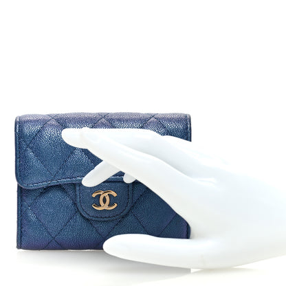 Chanel Iridescent Caviar Flap Quilted Card Holder Wallet Dark Blue 2 of 8