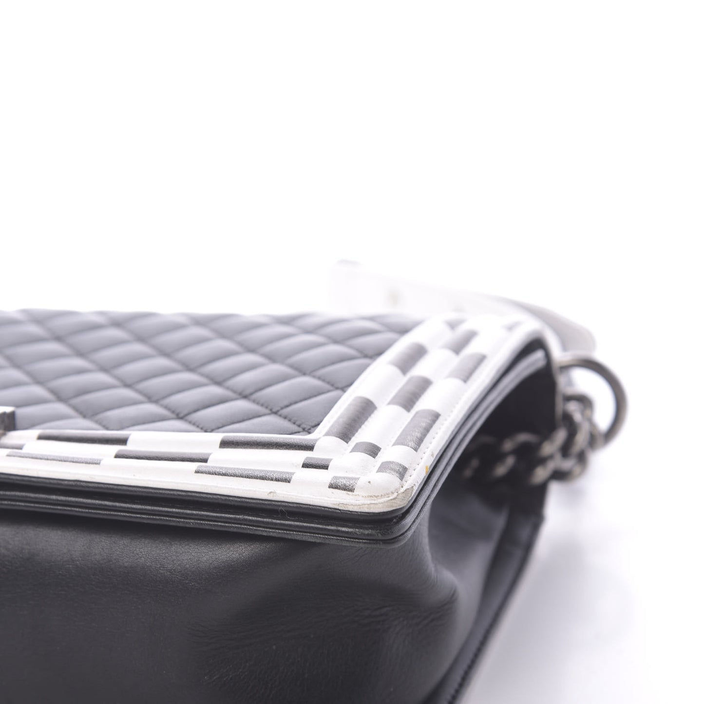 Calfskin Quilted Checkerboard Trim New Medium Boy Flap Black White