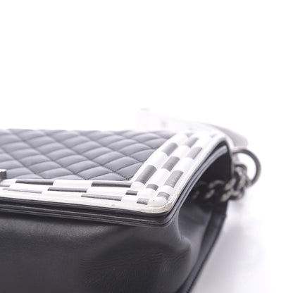 Chanel Calfskin Quilted Checkerboard Trim New Medium Boy Flap Black White 9 of 12
