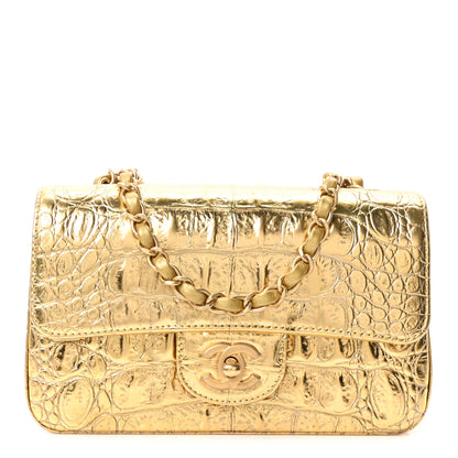 Chanel Metallic Calfskin Crocodile Embossed Cocodile Rectangular Mini Flap Gold 1 of 11