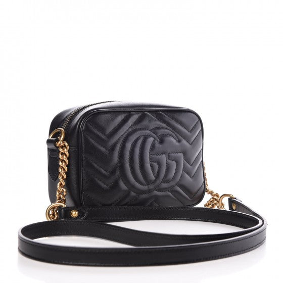 Calfskin Matelasse Mini GG Marmont Chain Shoulder Bag Black