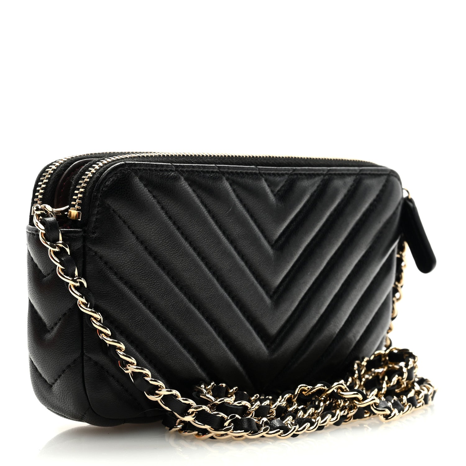 Chanel Lambskin Chevron Quilted Small Clutch With Chain Black 2 of 10