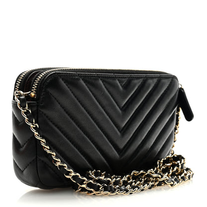 Chanel Lambskin Chevron Quilted Small Clutch With Chain Black 2 of 10