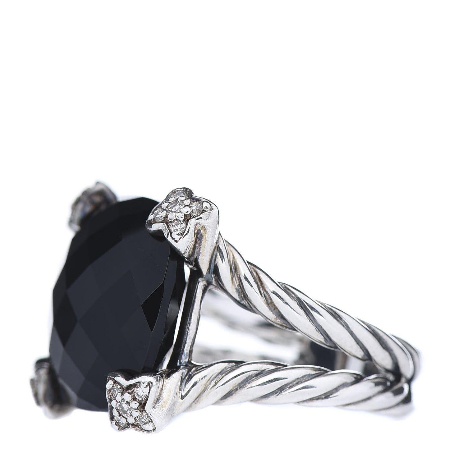 Sterling Silver Diamond Black Onyx 14mm Cushion On Point Ring 54 6.75