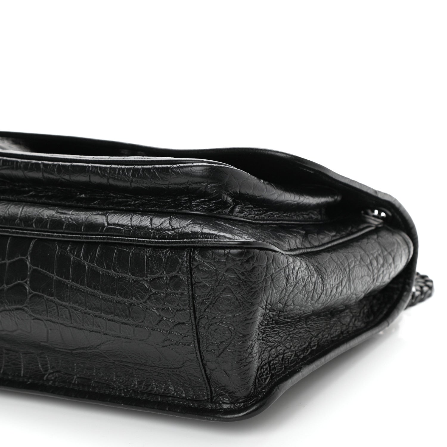 Saint Laurent Crocodile Embossed Lambskin Monogram Medium Niki Chain Satchel Black 9 of 9