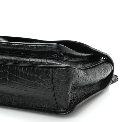 Saint Laurent Crocodile Embossed Lambskin Monogram Medium Niki Chain Satchel Black 9 of 9