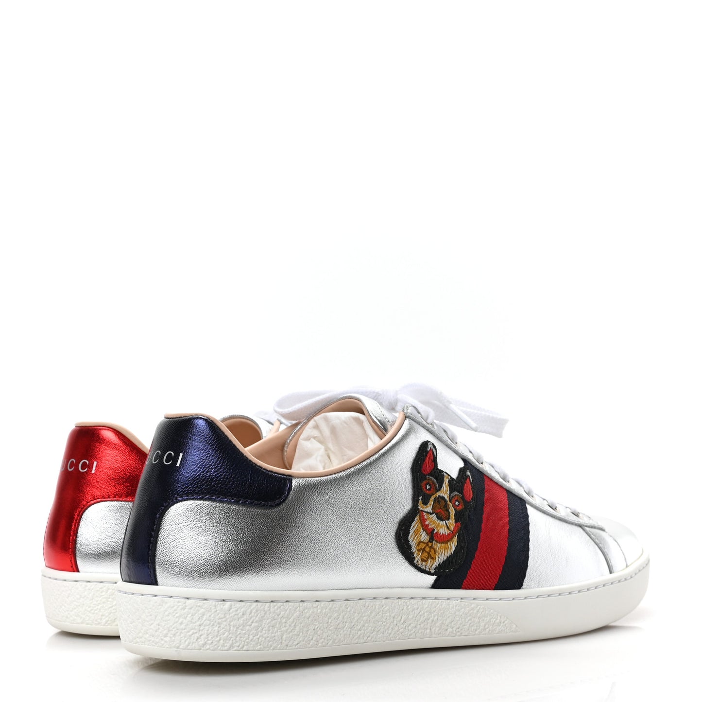 Metallic Nappa Silk Ayers Web Embroidered Womens Ace Sneakers 39 Silver