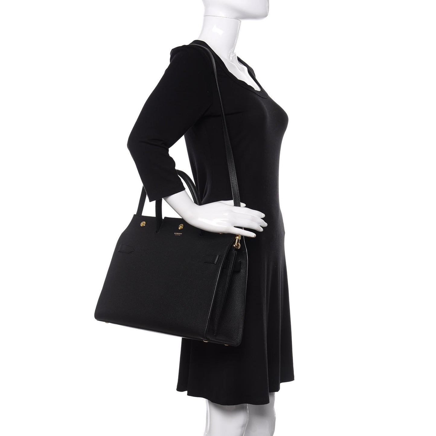 Grainy Calfskin Medium Title Bag Black