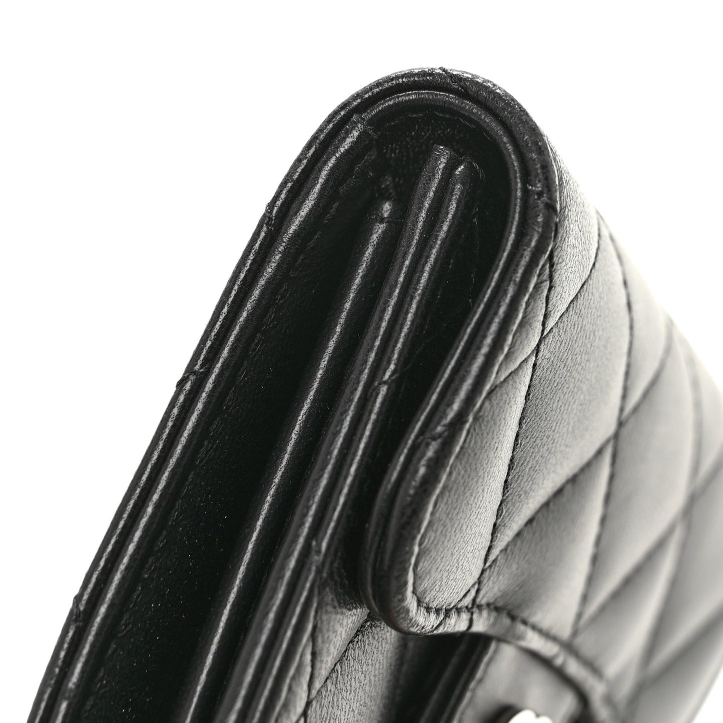 Lambskin Quilted Flap Card Holder Wallet Black