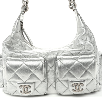 Chanel Metallic Lambskin Quilted Trendy Pockets Hobo Silver 8 of 10